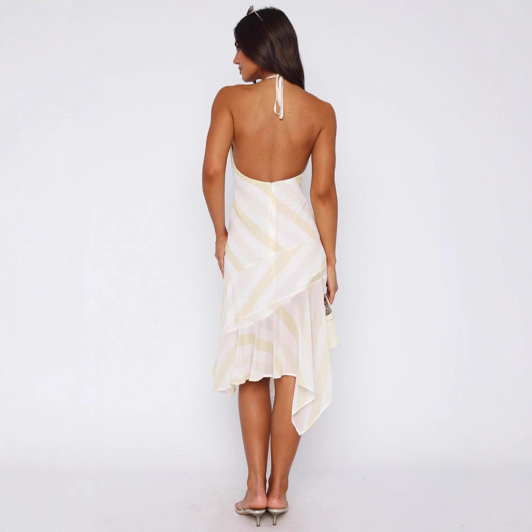 Asymmetric Halter Backless Dress