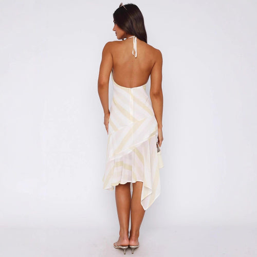 Asymmetric Halter Backless Dress